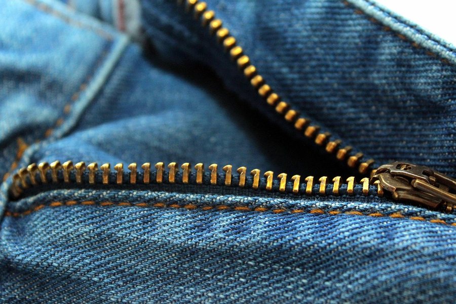 A denim zip fly.