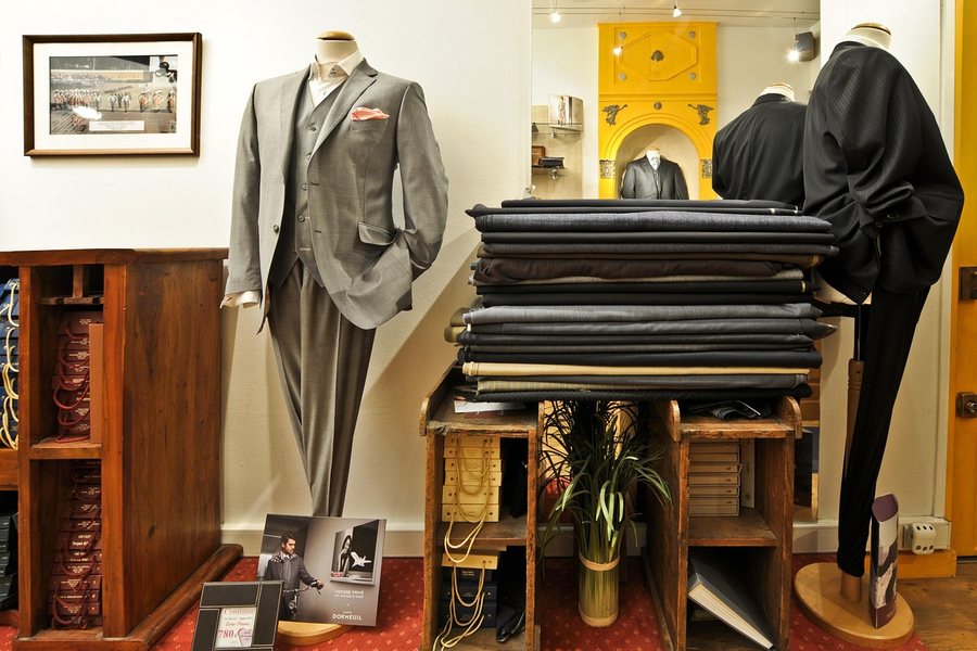 A vintage clothing shop interior.