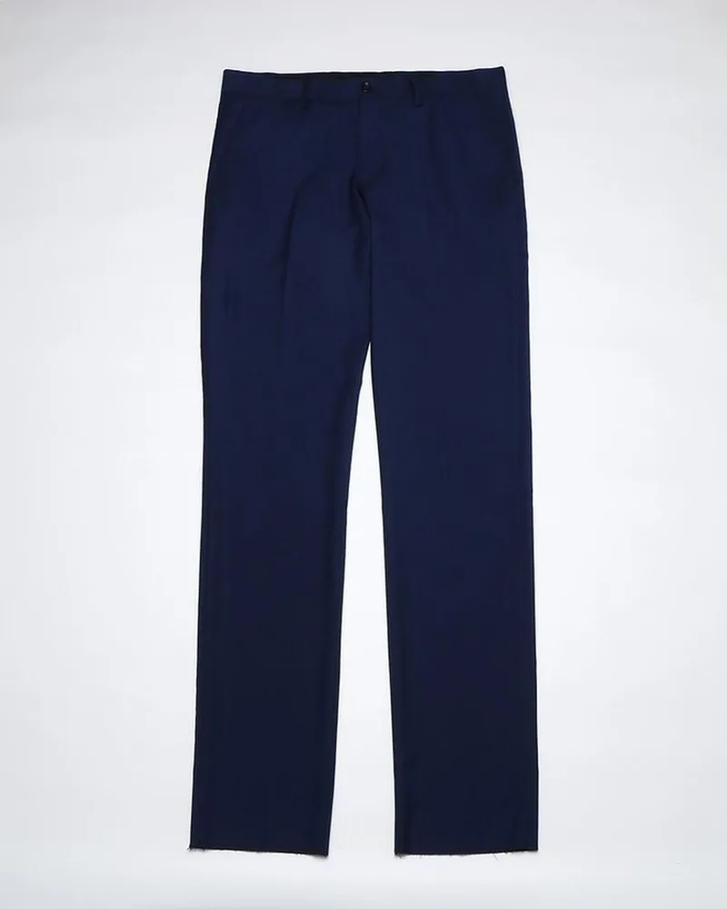 Navy straight-leg trousers photographed against a plain background.