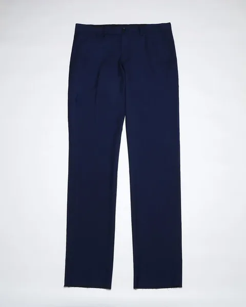 Navy straight-leg trousers photographed against a plain background.